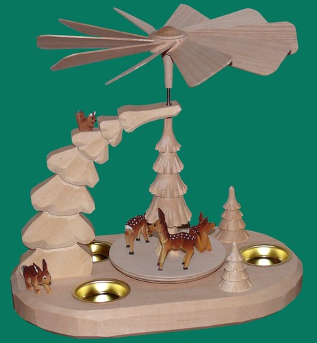 Teelichtpyramide mit Rehe natur Seiffen Erzgebirge Weihanchten Schnee Stern NEU - 第 1/1 張圖片