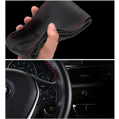 15" Genuine Leather Car Steering Wheel Cover DIY Hand-Stitching For Toyota Honda - Bild 4 von 12