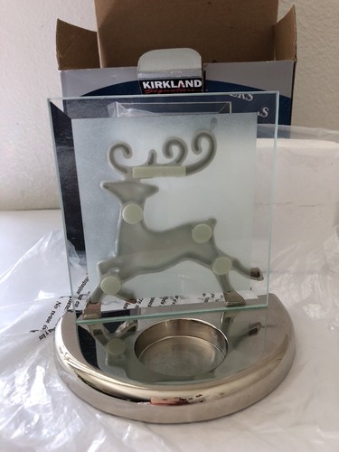 Kirkland Tealight Candle Holder Silver Etched Glass Reindeer - Picture 5 of 9
