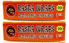 2x Rasta Wraps Rolling Papers Single Wide 1.0 2/P KS 50 Lvs/Pk USA SHPD