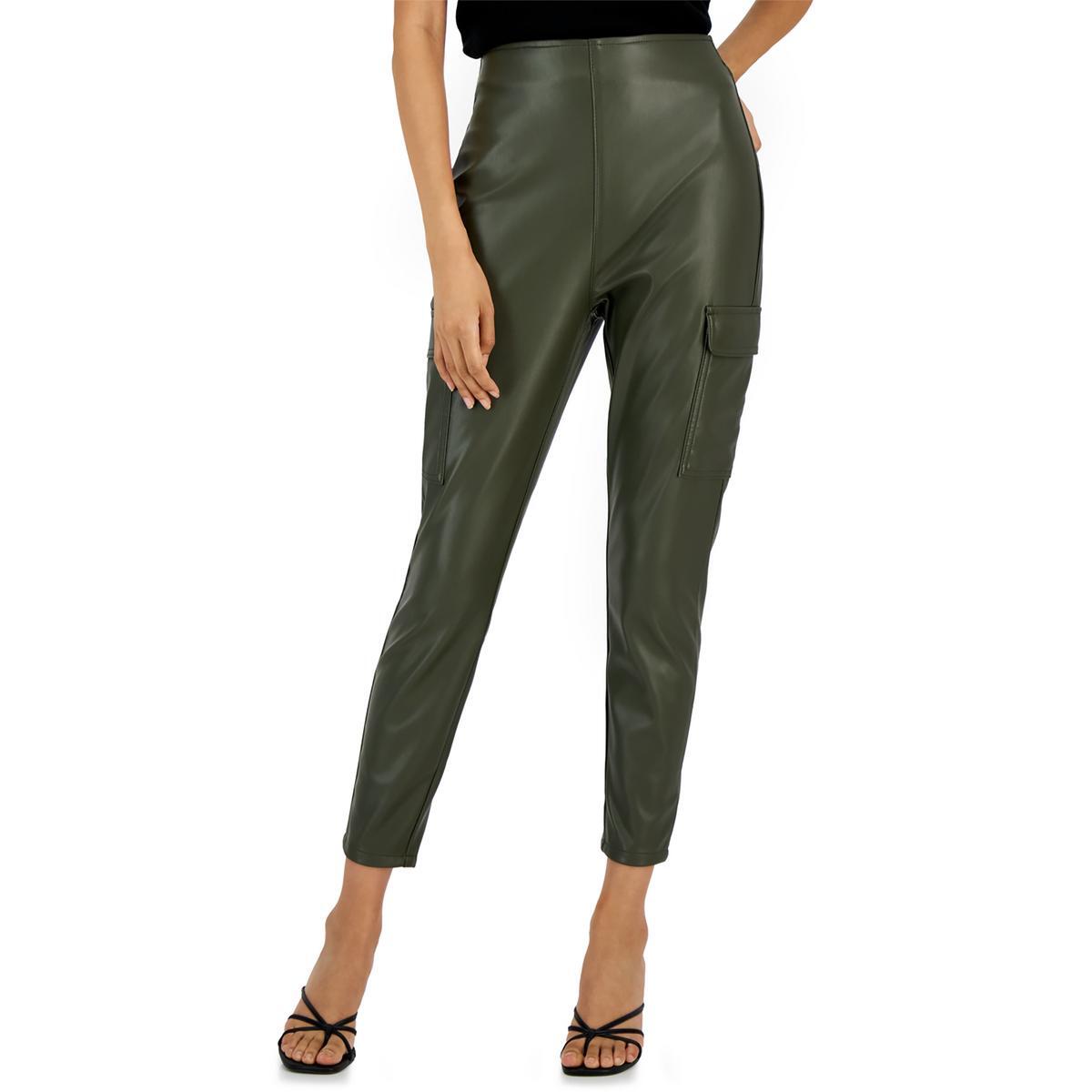 Tinseltown Womens Green High Rise Faux Leather Cargo Pants Juniors S BHFO 0843