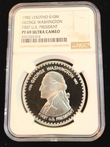 1982 LESOTHO SILVER 10 MALOTI GEORGE WASHINGTON NGC PF 69 ULTRA CAMEO TOP POP ! - Picture 4 of 4
