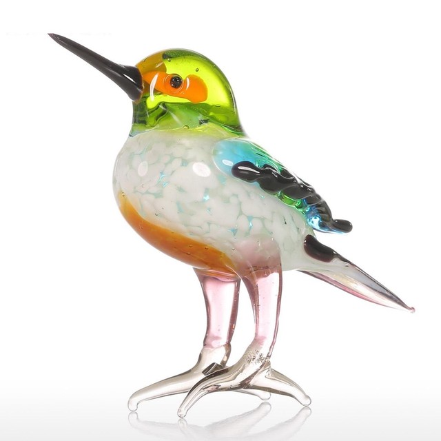 Glass Tiny Birds Sculptures House Table Decors Animal Figurines