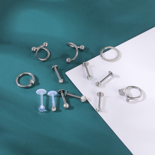 8-13Pcs 16G Stainless Steel Lip Piercings CZ Conch Helix Piercing Hoop Nose Ring - Picture 13 of 22