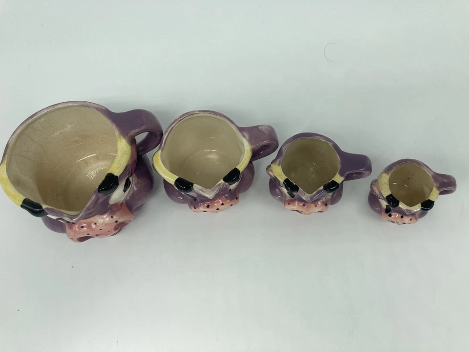 Juego de tazas medidoras Thames Smiling Purple Cow vintage juego completo pintura a mano Reino Unido Foto 3 de 4