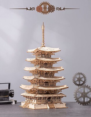 Robotime 3D Holzpuzzle Bauen Erwachsene DIY Fünfstöckige Pagode Modell Spielzeug