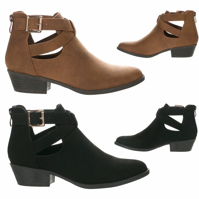 NEW SO Women/'s Ankle Booties Suede Low Heel Slip On Black #73277 185UVW rr