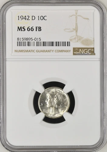 1942-D 10C FB Mercury Dime NGC MS66FB  8159895-015