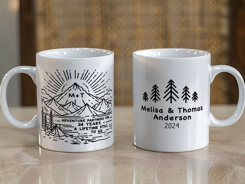Taza cámper 34 aniversario boda montaña senderismo aventura pareja regalo - Imagen 2 de 7