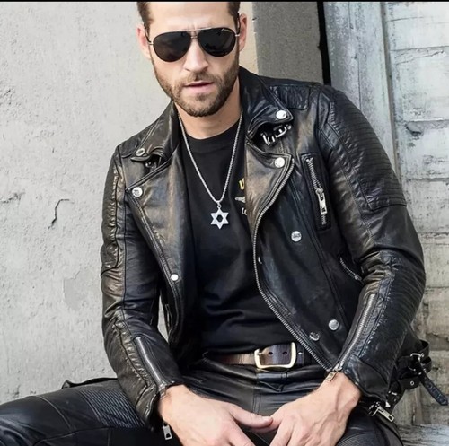 Motorcycle Biker Jacket Handmade Black Men Lambskin Leather Causal Jacket Winter - Imagen 2 de 10