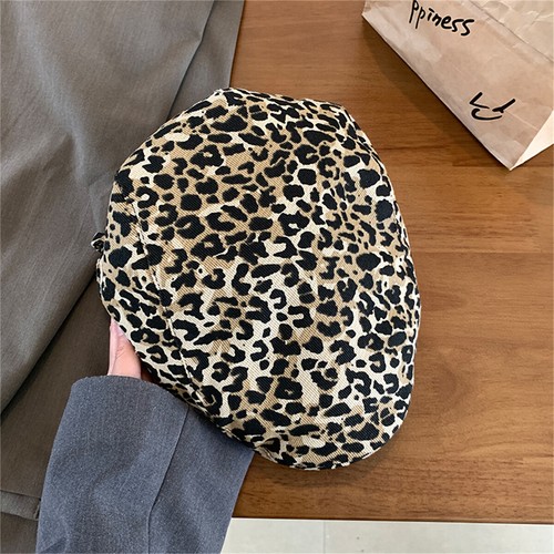Women Leopard Print Casual Flat Newsboy Cap Adjustable Buckle Beret Hat Cap - Picture 7 of 12