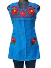 Mexican Blue XS Woman Apron, Red Floral Embroidery Kitchen Apron Mandil Delantal