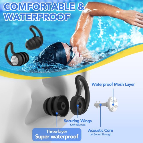 Swimming Ear Plugs Waterproof Earplugs - 3 Pairs Silicone Swim Ear Plugs for ... - Picture 2 of 7