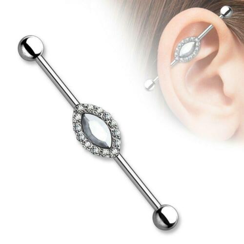 Industrial Scaffold Bar Ear Piercing Straight Barbell Gold Plated Steel Gem Opal - Picture 5 of 52
