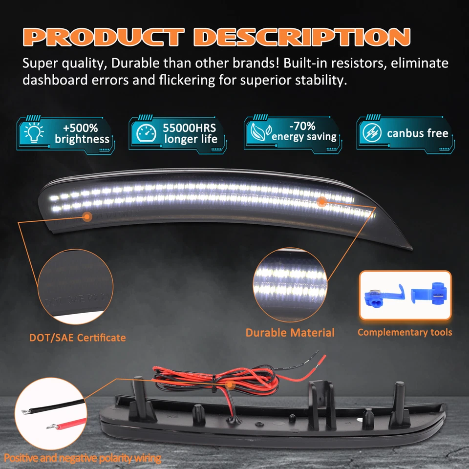 Parachoques delantero trasero luces marcadoras laterales ahumadas para Chrysler 200 2015-2017 4 piezas LED Foto 3 de 4