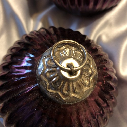 Vintage Heavy Glass Purple Large Christmas Ornaments Set of 4 Inch Kugel ? - Picture 3 of 5
