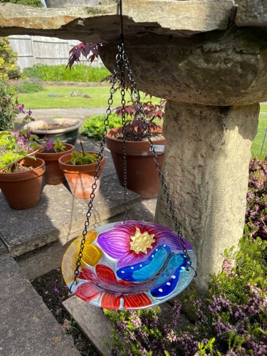 GARDEN BUTTERFLY HANGING GLASS BIRD BATH FEEDER tree (LH01743) - 第 1/2 張圖片