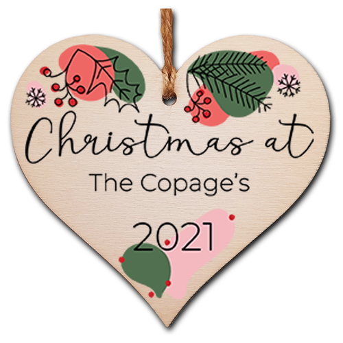 Personalised Wooden Hanging Heart Plaque Xmas Tree Bauble 2021 Celebrate At - Picture 2 of 8
