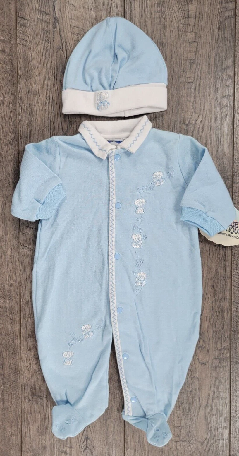Baby Boy Clothes New Carriage Boutiques Preemie 2pc Blue Puppy Footed Outfit