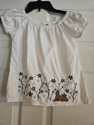 Vintage Youth Girls 10 Scooby Doo White Blouse Shirt Y2K Blue Embroidered Flower - Picture 1 of 3