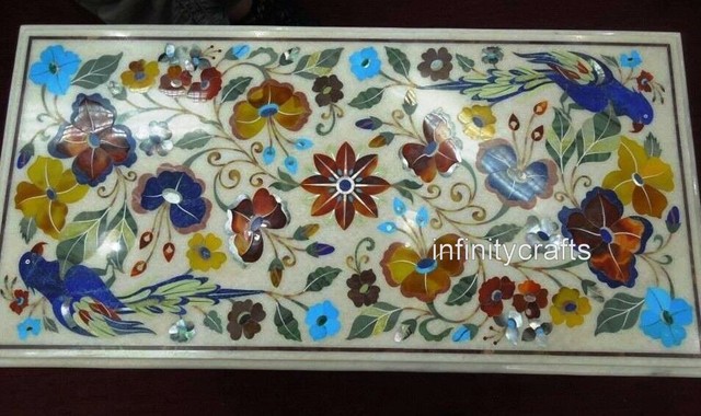 24 x 48 Inches Floral Design Inlay Work Dining Table Top Mable Hallway table 24 x 48 Inches Floral Design Inlay Work Dining Table Top Mable Hallway table