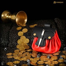 Medieval Leather Pouch Bag Cosplay Waist Belt Bag Costume Accessory Red
