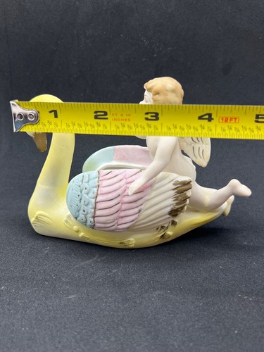 Vintage Cherub Cupid Angel Sitting On Swan Figurine Planter Occupied Japan - Picture 3 of 10