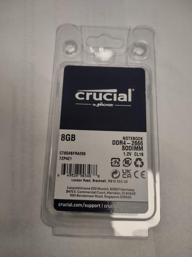 Crucial 8 GB memoria computer portatile DDR4 2666 MHz CL19 SODIMM non ECC RAM CT8G4SFRA266 - Foto 2 di 2