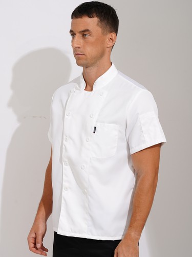 Chaqueta Abrigo Hombre EE. UU. Manga Corta Doble Pecho Restaurante Uniforme Chef Camisa - Imagen 11 de 23