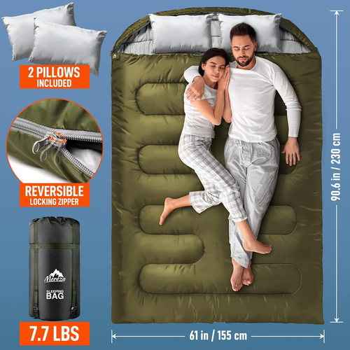Doppelschlafsack für Erwachsene Herren mit Kissen, XL Queen Size Zwei-Personen-Schlafsack - Bild 7 von 7