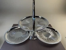 New Vintage Davco Silver Plated 3 Tier Cake Serving Stand Foldable