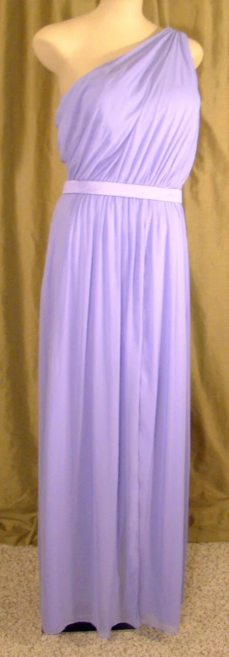 Vestido After Six de un hombro de gasa con cinturón lavanda graduación damas de honor talla 12 Foto 4 de 4