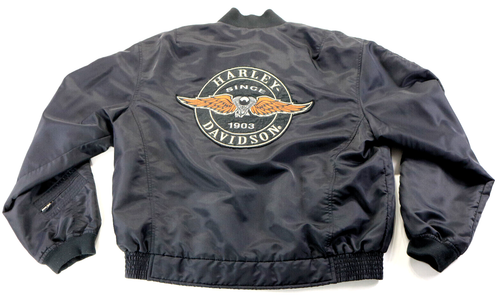 mens harley davidson jacket L black vintage retro bomber varsity stretch casual