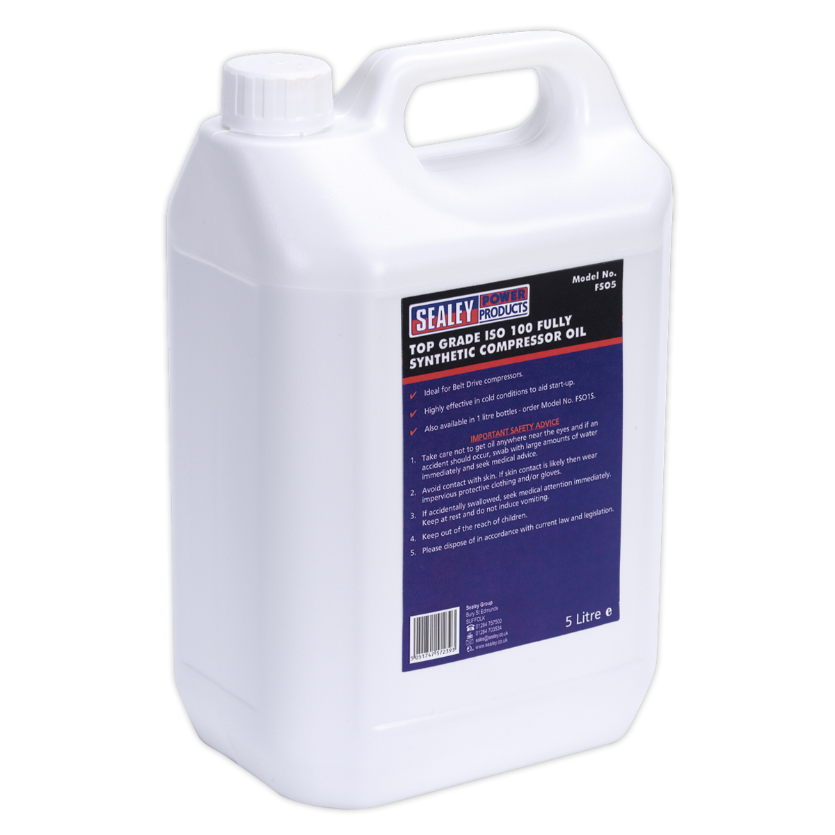 - Compressor Oil Fully Synthetic 5ltr SEALEY FSO5 by Sealey - Compressor Oil Fully Synthetic 5ltr SEALEY FSO5 by Sealey