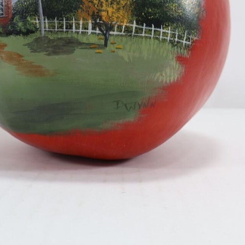 Calabaza pintada a mano manzana escuela escena granja núcleo decoración rural - Imagen 4 de 10