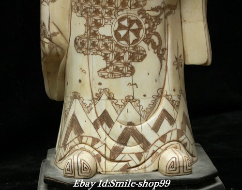 16.5" Unique Old China Cattle Bone longevity god Shuoxing Mammon God Statue - Picture 5 of 11