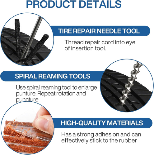 Kit Riparazione Pneumatici Auto Moto, 60 Pc Kit Foratura Moto Tubeless, Kit Ripa - Foto 4 di 12