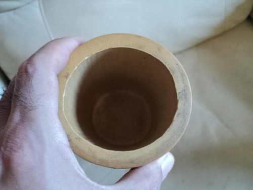Vintage Hand Made Bamboo Brush Pot Hand Painted Blossom 15cm Long - Picture 3 of 7