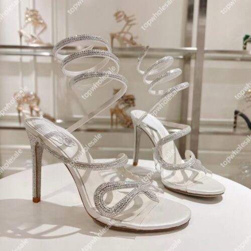 Rene Caovilla Women's Crystal Rhinestone Serpentine Ribbon Heels shoes - Picture 1 of 28