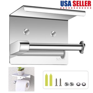 Stainless-Steel-Toilet-Paper-Towel-Roll-Holder-Bathroom-Wall-Rack-w-Phone-Holder