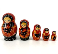 Nesting Dolls Matryoshka Hand Painted Russian Woman Signed 5 Pieces