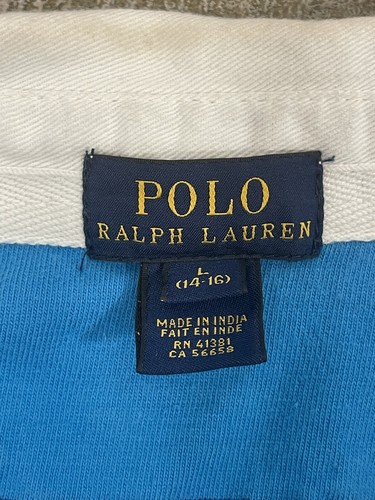 Polo Ralph Lauren Shirt youth medium Blue conic Rugby Striped Pullover - Picture 9 of 9