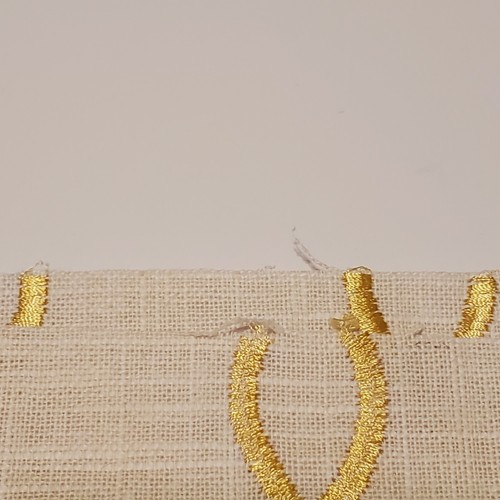 Interlocking Diamonds Gold Embroidered on White Linen 55"x108" piece Fabric - Picture 5 of 5