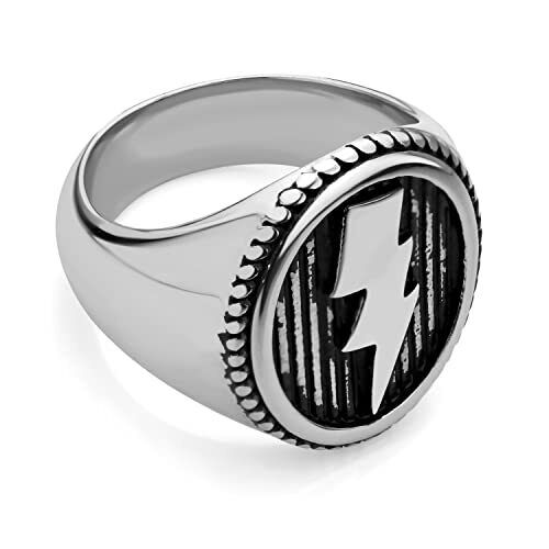 555 Joyería Acero Inoxidable Flash Trueno Relámpago Anillo Sellado para Hombres Niños - Imagen 3 de 9