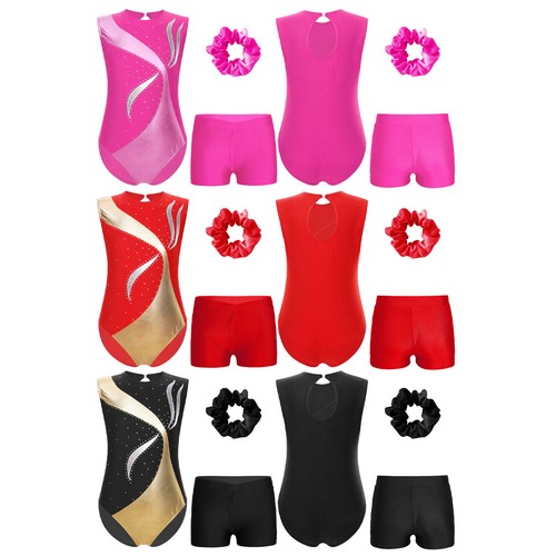 Girls Sets Rhinestones Dancewear Sparkling Outfit Stage Performance Leotard - Picture 3 of 43