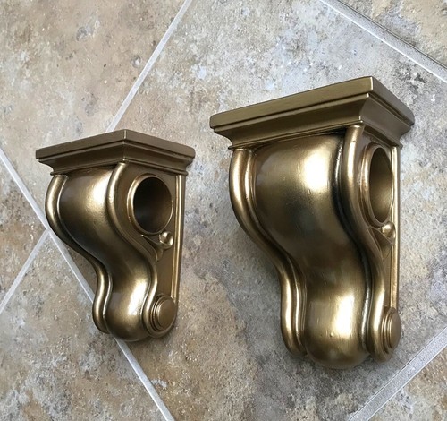 Vintage Pair Resin Sconce Gold Curtain Rod/Swag Holders 1-5/8" Opening - Picture 6 of 16