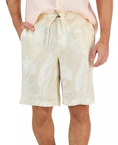 Club Room Mens Linen Floral Casual Shorts Beige XL