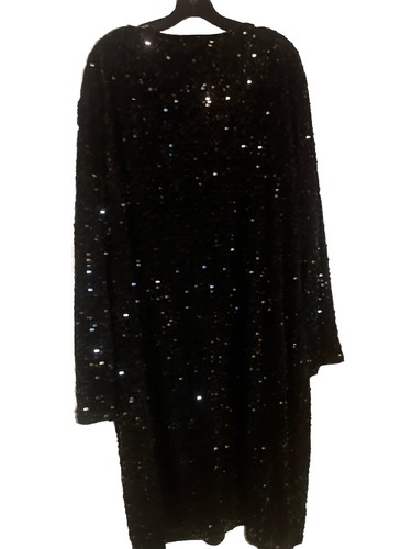 NWT Black Mother Of The Bride V Neck Sequin Long Sleeve Dress Plus Size 30W - Picture 8 of 9