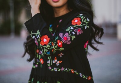 zara black dress with flowers Embroidered Floral Size X-small Size:EU 42 ready minidress complete with blue printed dress Defitshape Women's Full Slips