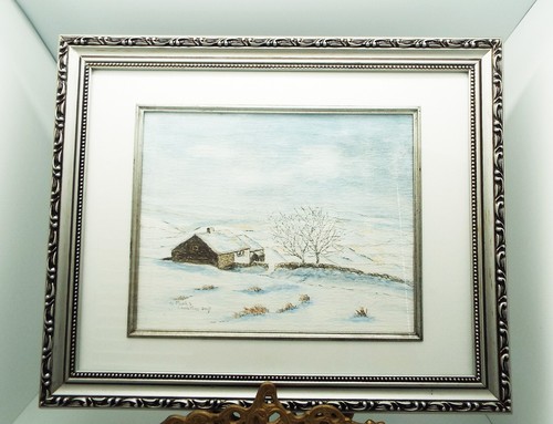 A. PICKLES SIGNED ORIGINAL WATERCOLOR PAINTING FARM HOUSE CHRISTMAS 03 FRAMED - Picture 2 of 13